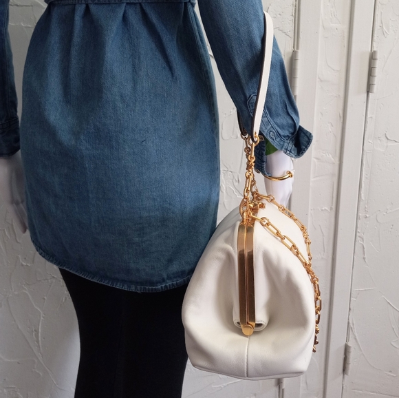 Tory Burch Cleo Shoulder Bag in New Ivory, Large size Frame bag. - Picture 11 of 16